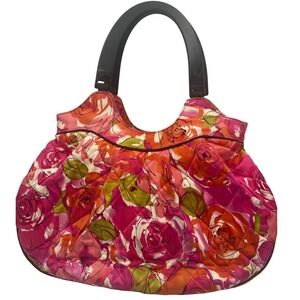 Vera‎ Bradley Rosy Posies Quilted Satchel Purse Retired Floral Pink Orange Bag